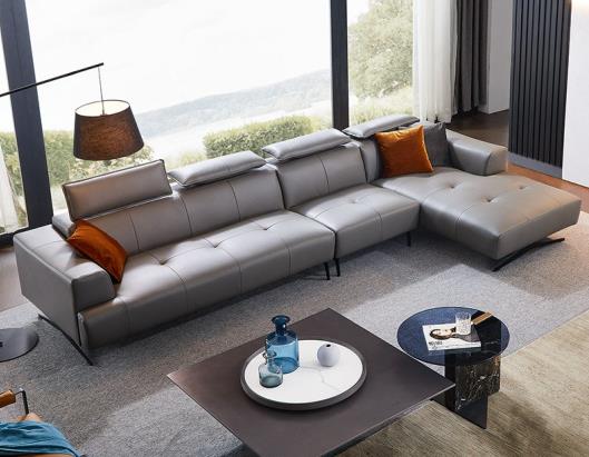 伊信現代風格真皮沙發(fā)帶貴妃